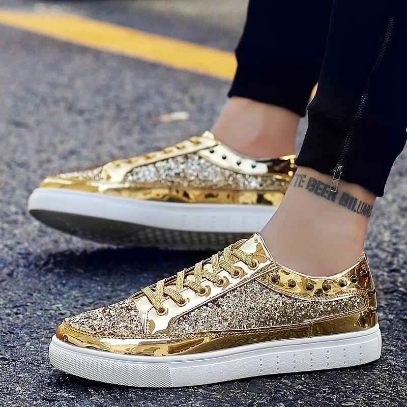 

Luxury Brand Men Shoes Gold Silver rivet Hip Hop Shoes Men Trendy Male Casual Shoes Stylish Luxury Mens Sneakers Casual Fashion