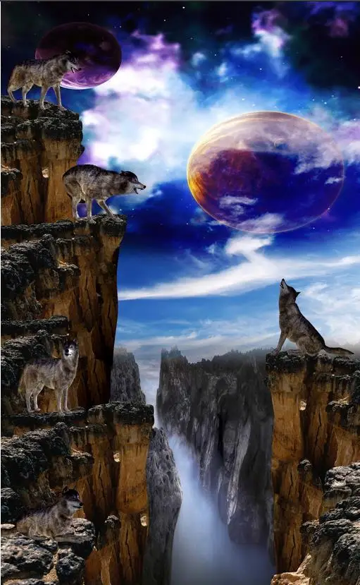 Пол живопись 3D обоев Wolf Mountain небо наклейки Mural-3d ПВХ обои самоклеющиеся пол Wallpaper-3d 3D пол