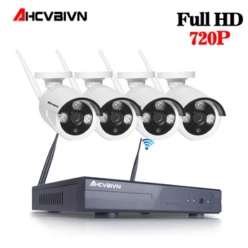 

4ch wireless cctv system NVR Security Camera System P2P 4pcs WIFI IP Camera Outdoor 1.0MP Waterproof Security Video kits