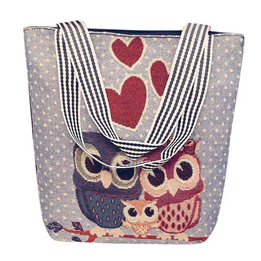 

Canvas Bag Women's Cartoon Owl Handbag Colorful Qualited Shopping Shoulder Bag Ladies Satchel Casual Tote Bags Sac A Main #16