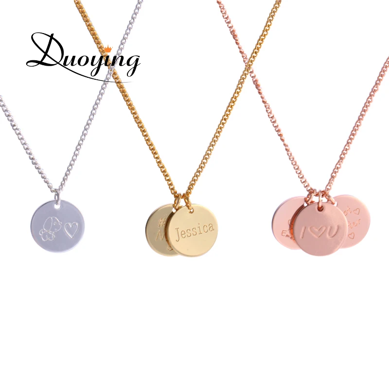 Duoying Discs Personalized Nameplated Necklace Custom Name Coin Necklace Tag Pendant Necklace For Couples Gold Color