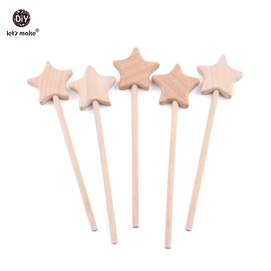 Let's Make Montessori Toys 2pc  Beech Wooden Star Fairy Bar Nursing Gifts Play Gym Rattle Calm Baby Emotions Product Gifts Toys 