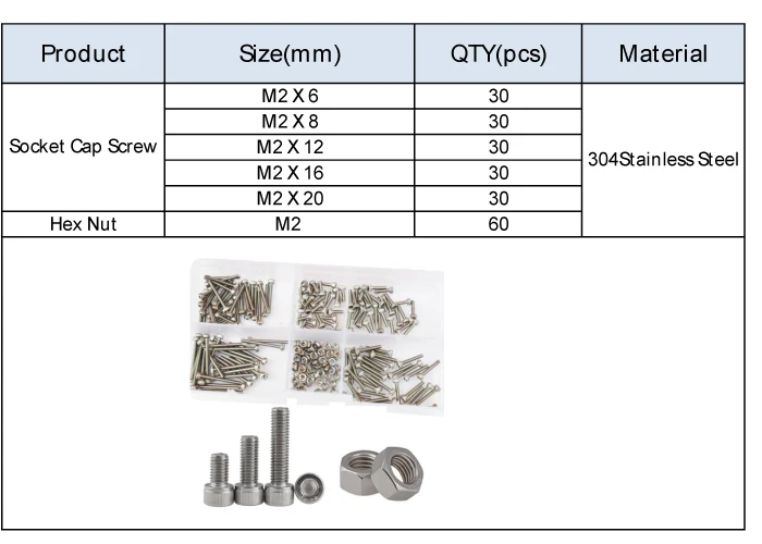 Колпачковый винт с внутренним шестигранником имбусовый ключ, Шестигранник набор болтов с шестигранной головкой 210 шт., 304 нержавеющая сталь M2
