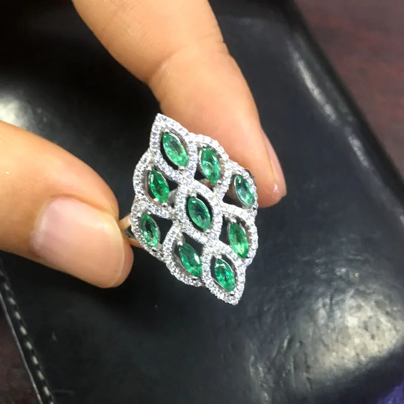 

natural zambia Green emerald real gemstone Ring precious gemstone fine jewelry 925 sterling silver elegant ring for women gift