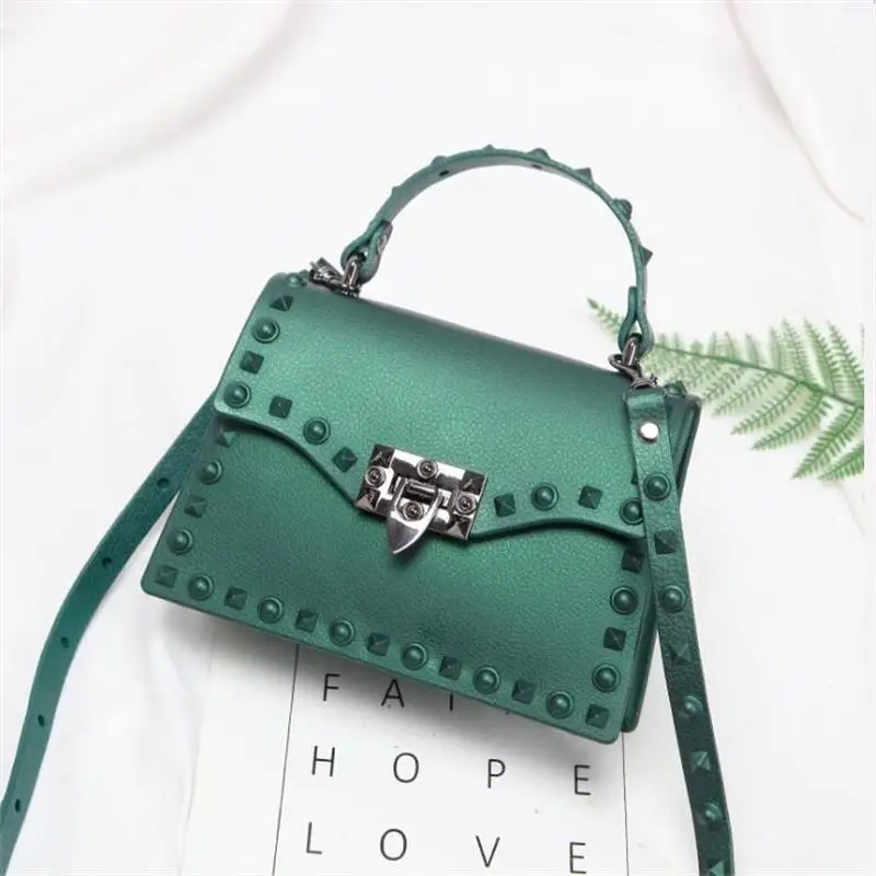 

2019 New Ladies Shoulder Bag Metal Rivet Clutch Square PVC Transparent Jelly Women Brand Luxury Messenger Crossbody Bag Handbags