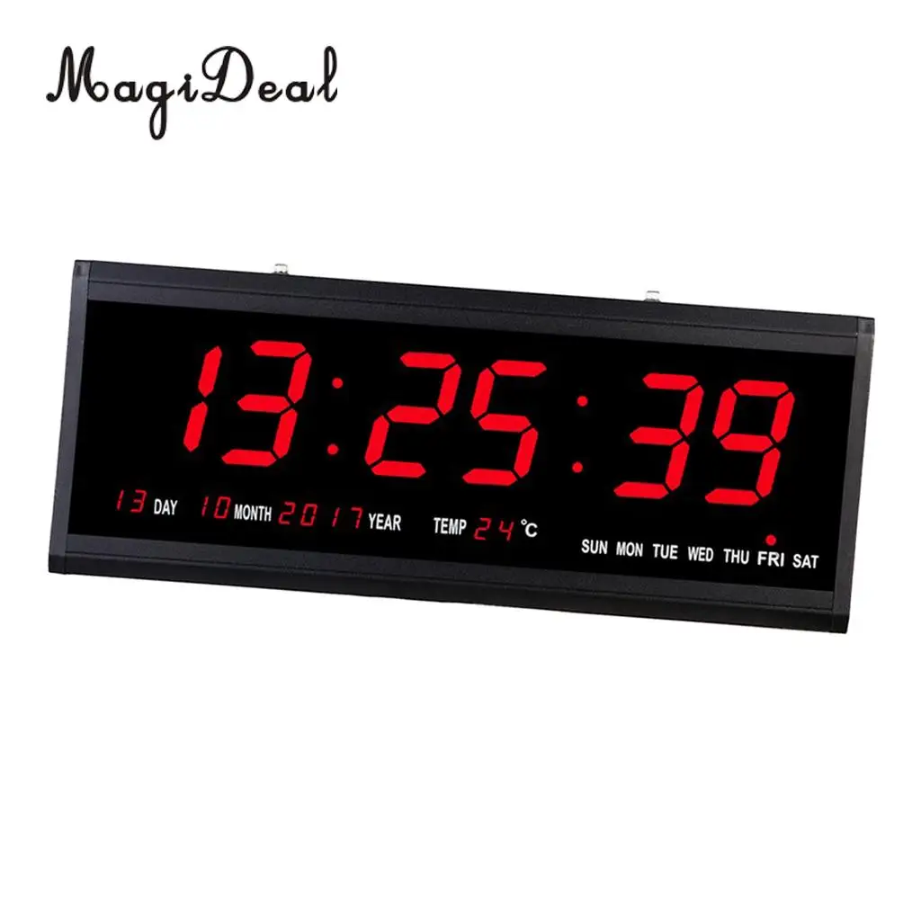  15'' Large Digital Led Wall Clock Watch Calendar Date Day 24H Display Plug in Clock Large LED Screen EU