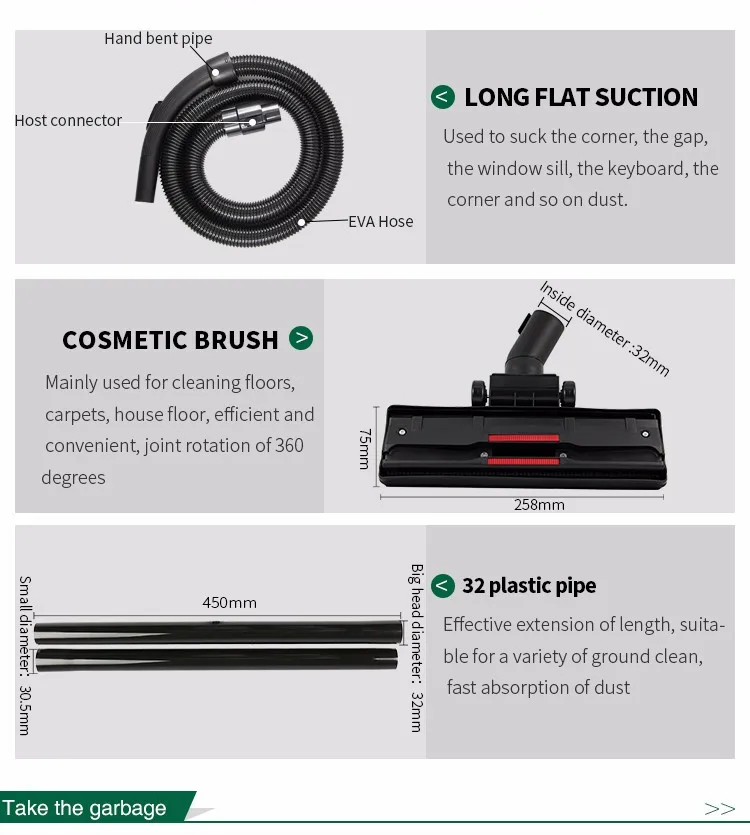 Диаметр 32 мм запасные части черный шланг + щетка для пола + прямая труба для пылесоса для QW12T-05F QZ865 QW12T-608 и т. д
