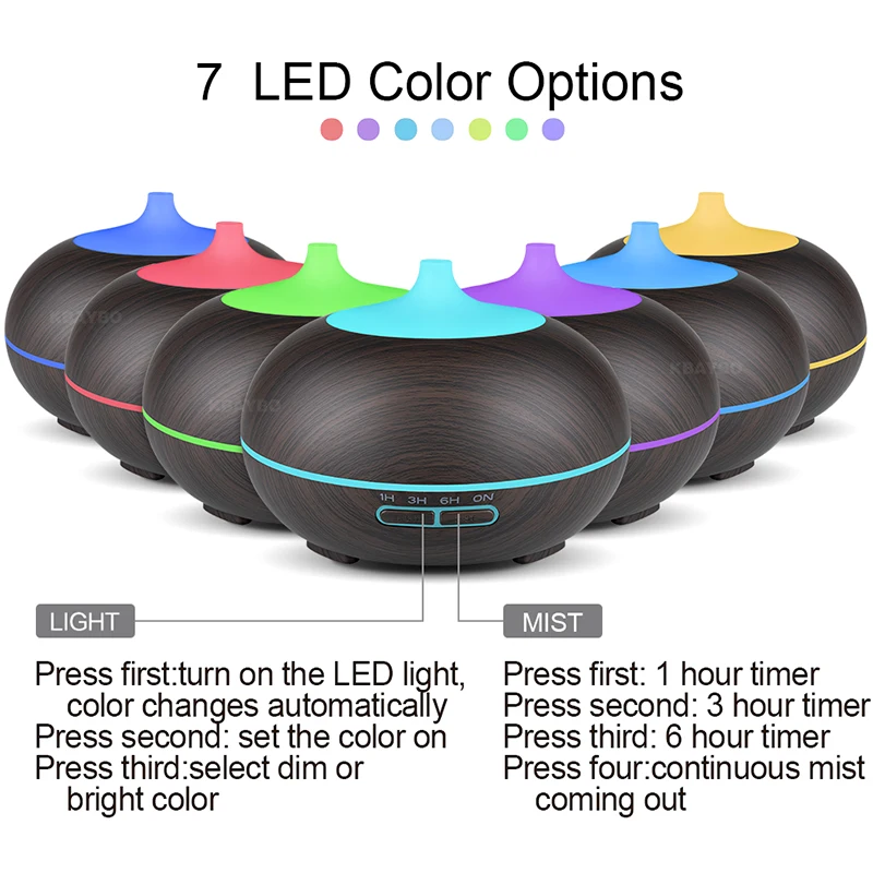 KBAYBO 550ml USB Air Humidifier Aroma Diffuser remote control 7 Colors Changing LED Lights cool mist maker Air Purifier for Home