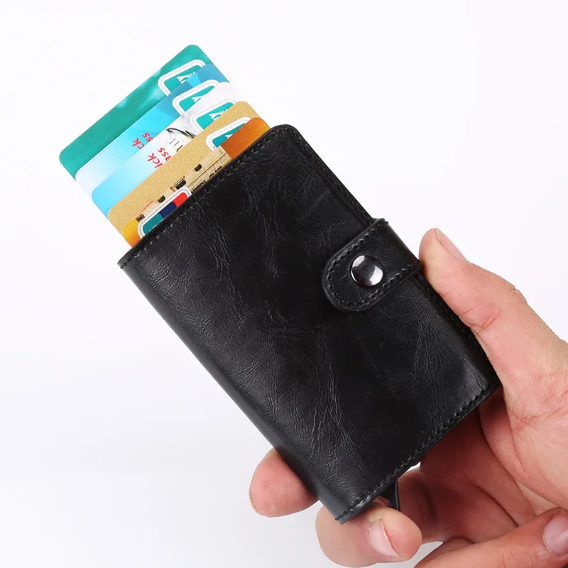 

Versatile PU Leather Business Card Case Multifunction Aluminum Alloy Card ID holder whith Money Clip Package Customize name logo