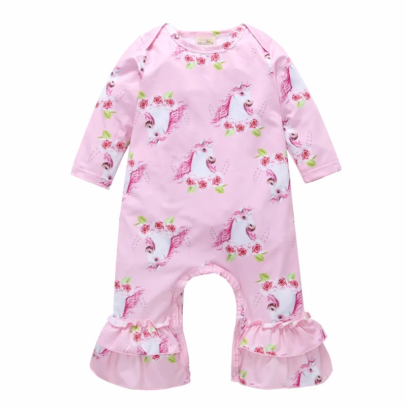 

2018 Spring/Summer Baby Girl Romper Newborn Infant Children Clothes Pink Rose Cute Unicorn jumpsuit Babe Kids Clothing