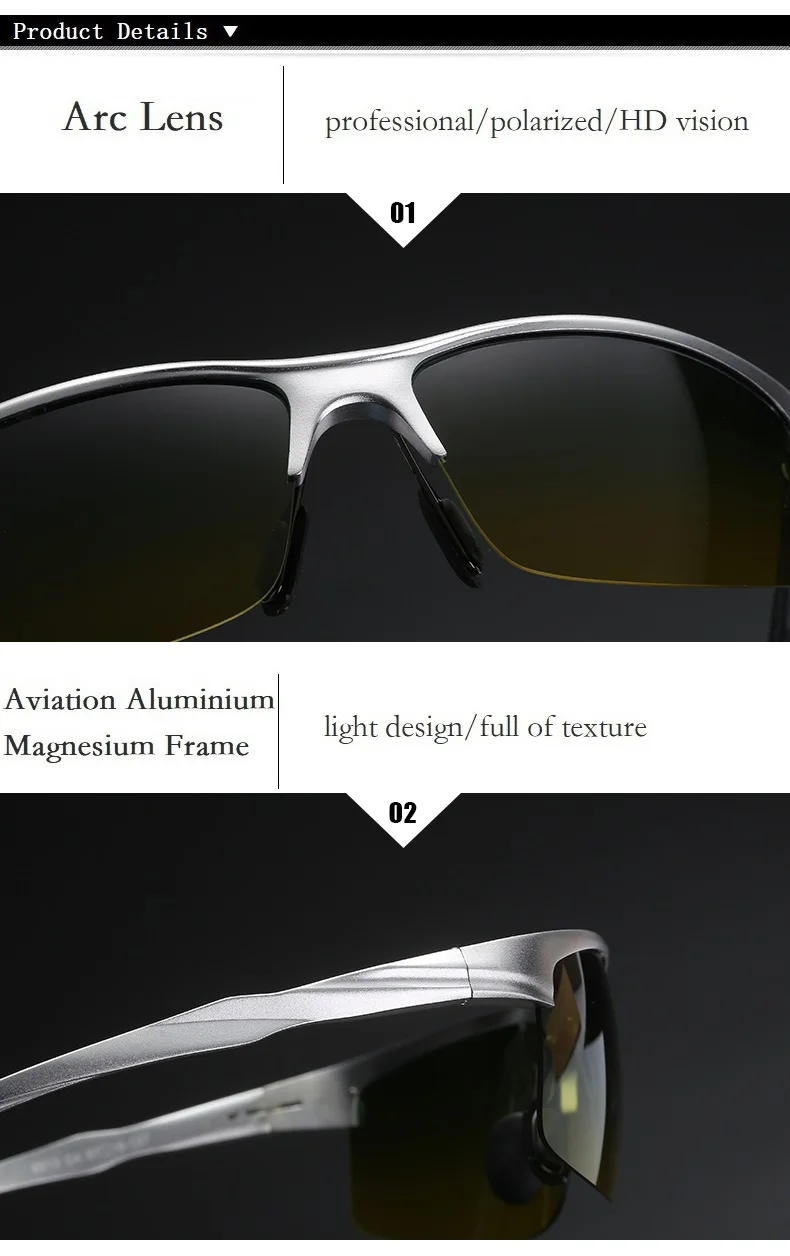 YSO солнцезащитные очки Для Мужчин Поляризованные UV400 алюминия и магния рамки HD Ночное видение вождения очки без оправы аксессуар для Для мужчин 8213
