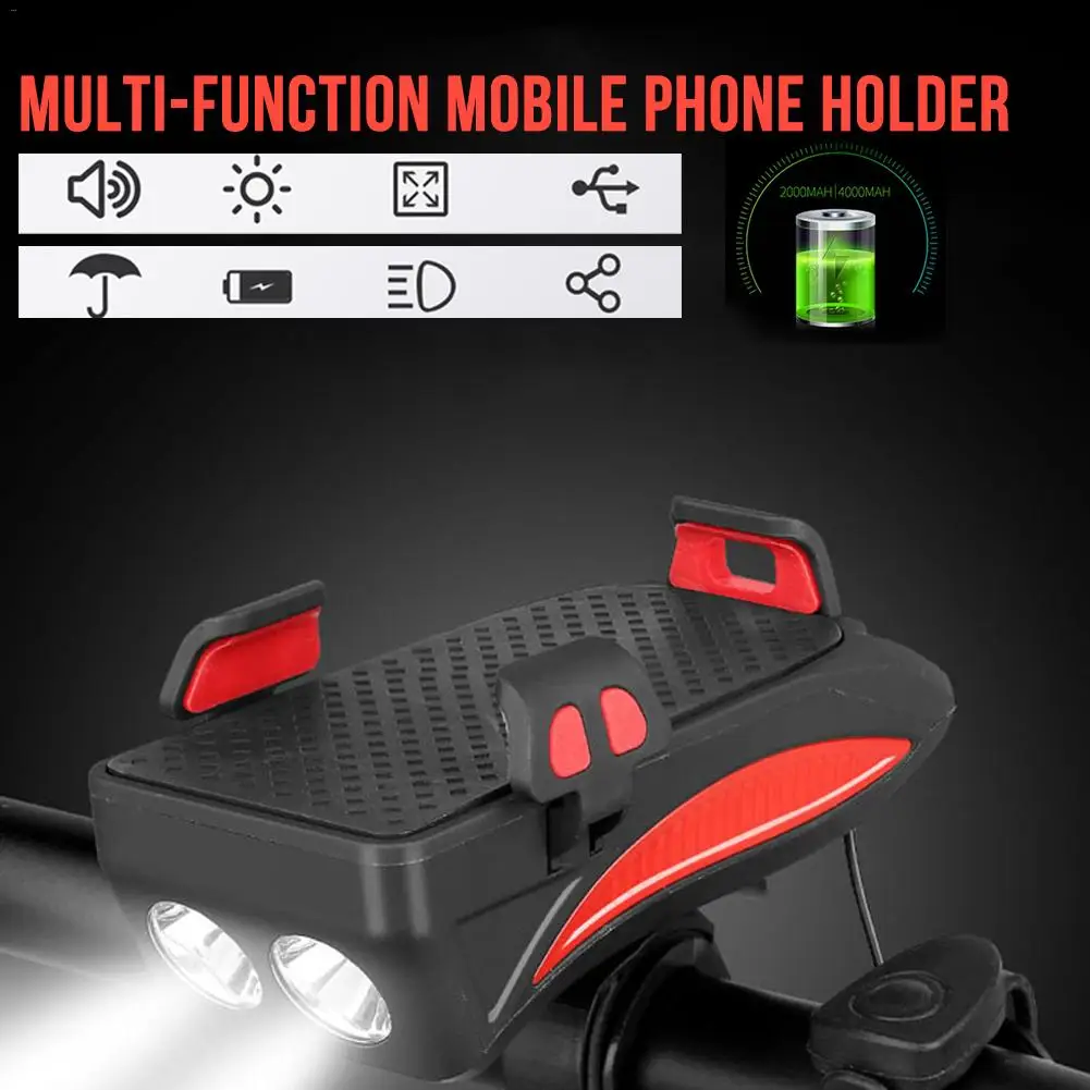 Cheap Multi-functional Bicycle Light Mobile Phone Holder Riding Headlight Horn 2000mAh Charging Fixed Holder Cycling Mount Bracket 1