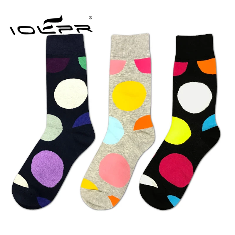 

IOLPR Harajuku Happy Socks men socks cotton colorful Dots Funny Socks cotton Men's Combed Cotton Calcetines Largos Hombre