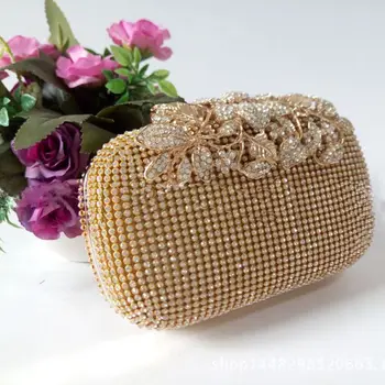

Unique Gold Rhinestone Evening bag Clutch Purse Party Bridal Prom