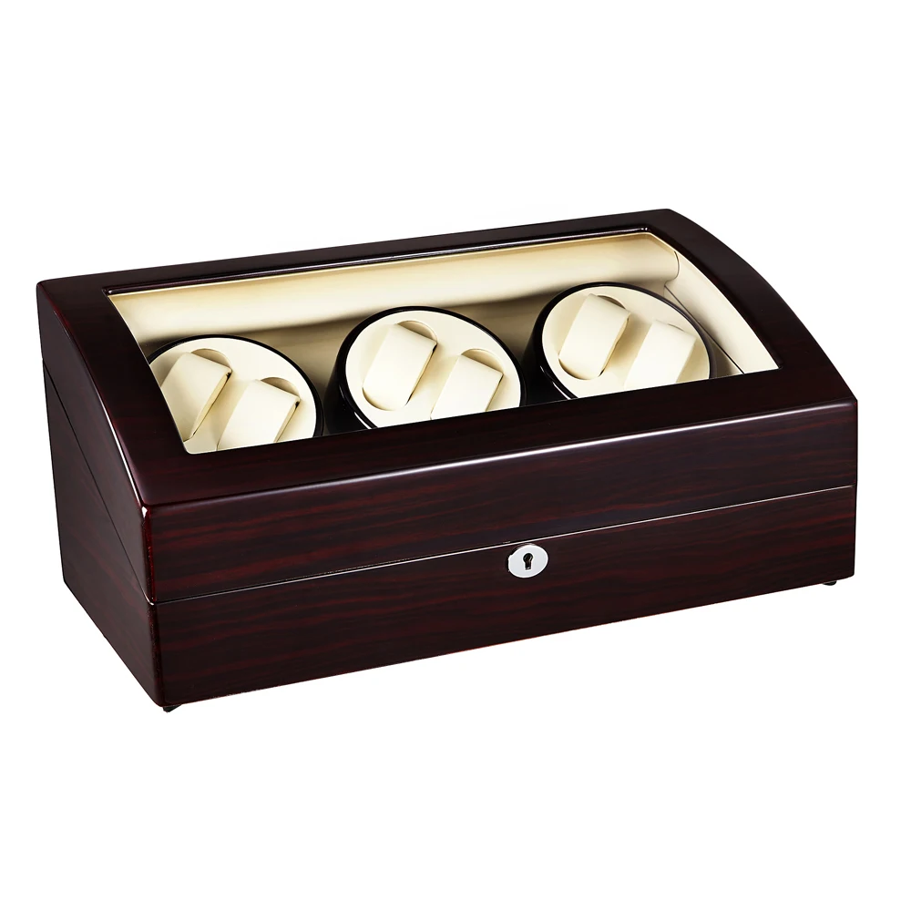 Watch Winder ,LT Wooden Automatic Rotation 6+7 Watch Winder Storage Case Display Box (rose red and inside is white)