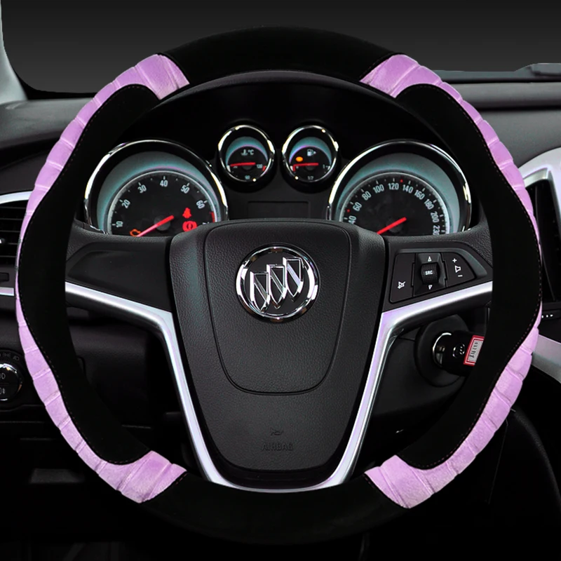 

KKYSYELVA 3D non-slip new plush steering wheel cover winter Two-color stitching soft hair car cover 6 colors optional