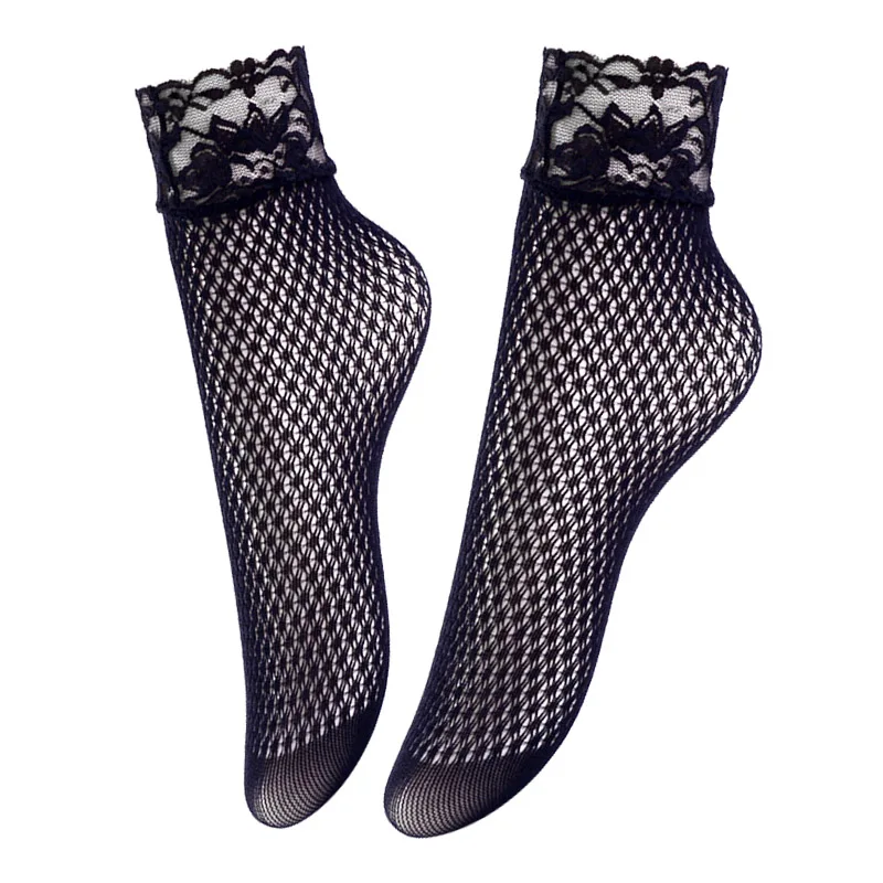 Прозрачные короткие кружевные носки женские летние винтажные Лолита с оборками лодыжки носки эластичные женственная сетчатая прозрачная носки нейлон шелк Skarpetki