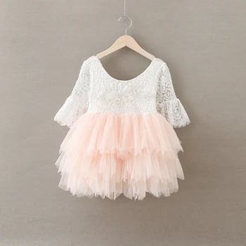 

2016 Baby Girls Fairy Lace Flare Sleeve Cake Dresses, Princess Kids Sweet Party Clothes 5 pcs/lot,Wholesale