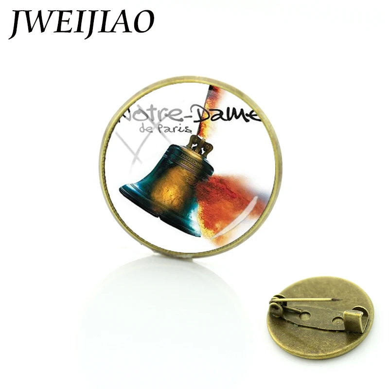 

JWEIJIAO Notre Dame de Paris Window Great Bell Brooches Art Picture Tourist Souvenir Glass Dome Brooch Pins E699