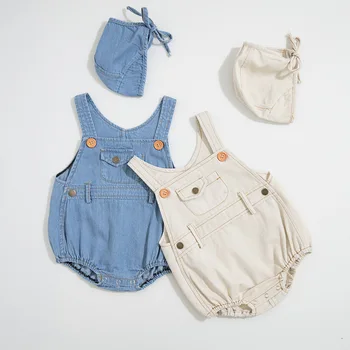 

2019 Hot Sales Cute Boys Girls clothes Denim Romper + hat 2PC jumpsuits Kids romper set 5set/lot