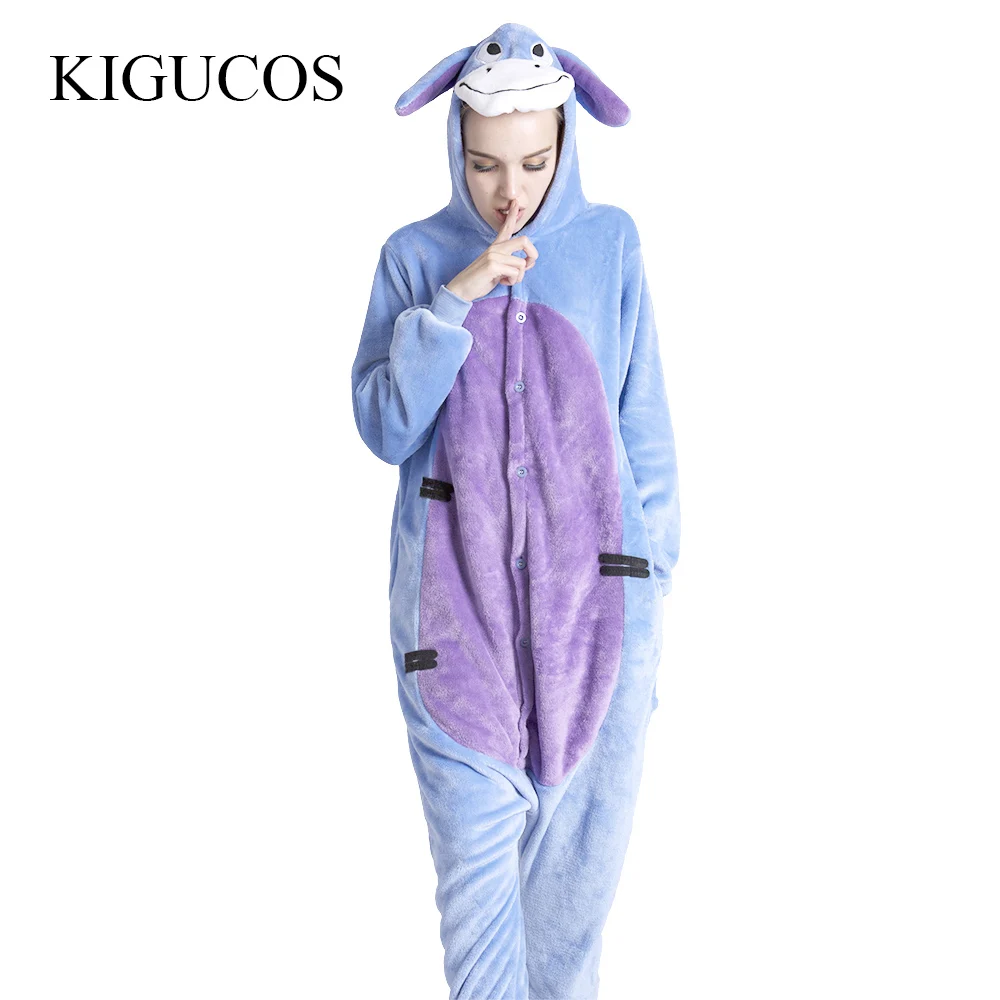 

KIGUCOS Women One Piece Cartoon Donkey Onesies Adult Winter Animal Pajamas Cute Sleepwear Lovely Pijama