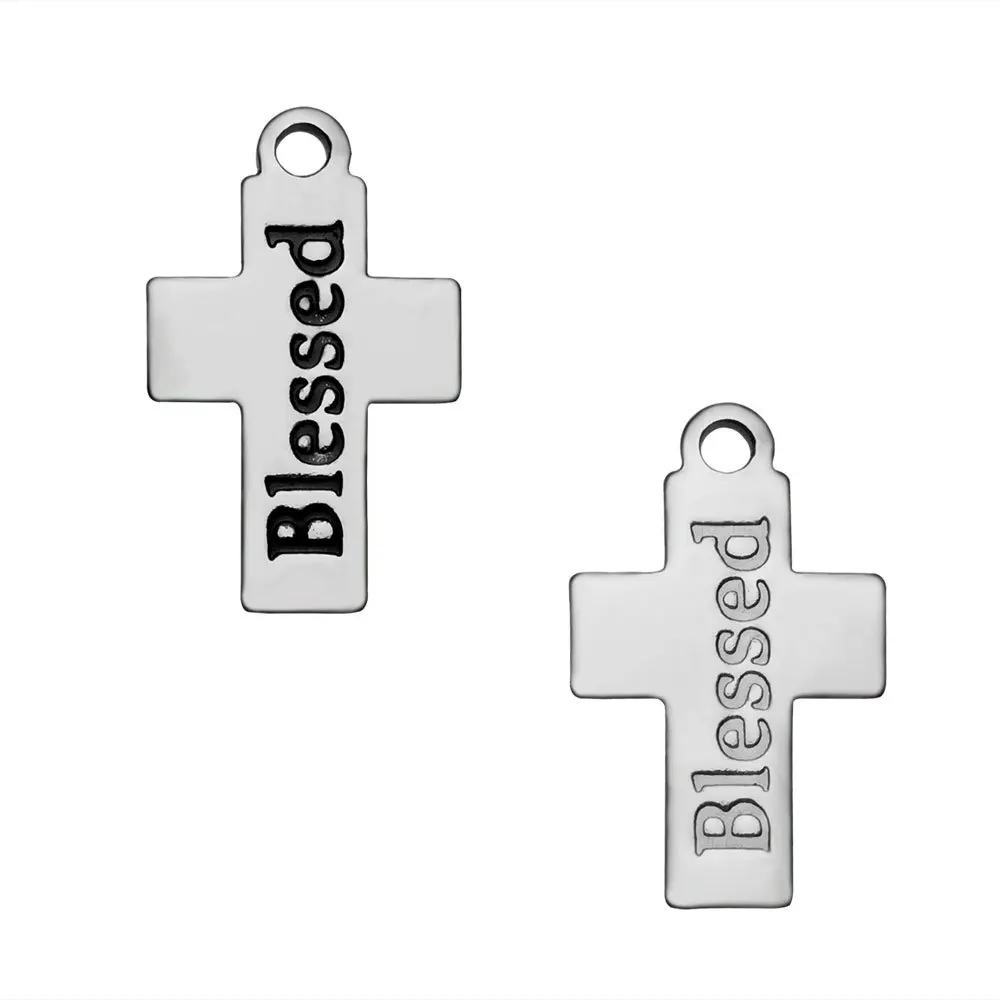 

New Arrival 10mm*12mm Stainless Steel Religion Blessed Cross Charms For 2019 DIY Jewelry Making