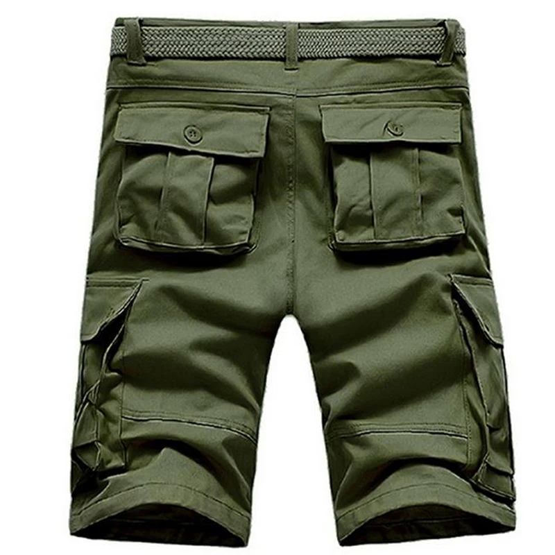 HOT 2019 Summer Straight Solid Cotton Knee Length Shorts Cargo Overalls desert Military bermuda masculina khaki shorts Men