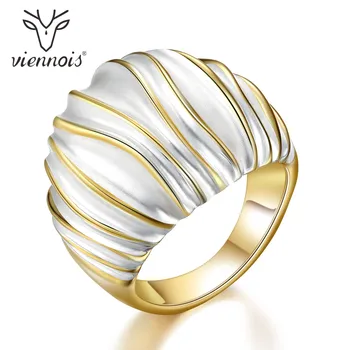 

Viennois Gold Silver Color Party Wide Rings for Women Cambered Metallic Rings Female Cocktail Jewelry Size Rings