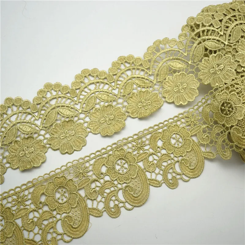 Vintage Gold Embroidered Lace Edge Trim Ribbon Costume Decor Applique DIY Sewing