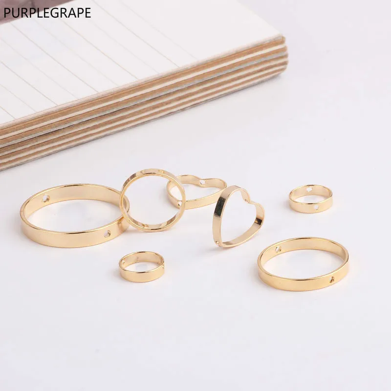 

DIY Earrings Jewelry Copper Plated 18k Gold Color Accessories Geometry Pendant Round Love Double Hole Needle Material 10pcs
