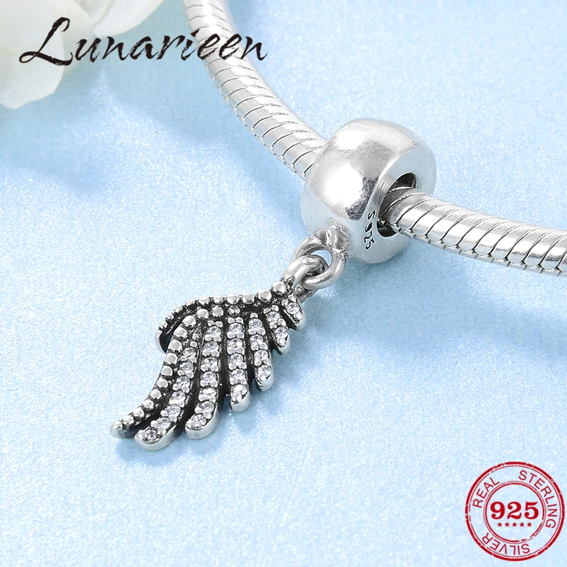 

Hot 925 Sterling Silver fashion CZ Angel wings Fine Pendants Fit Original Pandora Charm Bracelet Jewelry making