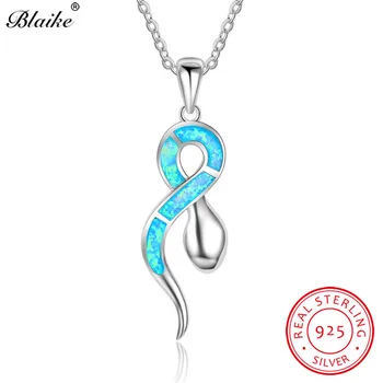 

Blaike Rainbow Snake Pendants 100% Genuine 925 Sterling Silver Blue Fire Opal Birthstone Necklace Women Choker Wedding Jewelry