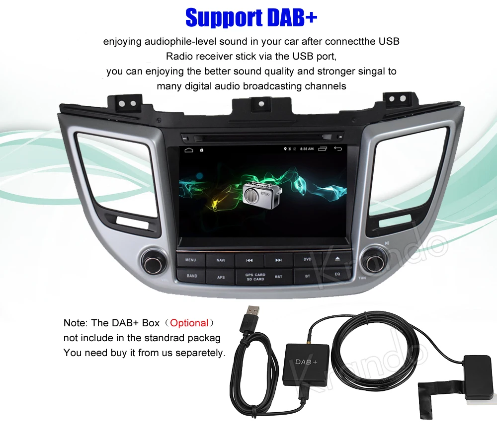 Discount Krando 8" Android 9.0 car navigation multimedia system for Hyundai IX35 Tuscon 2015+ audio radio gps dvd player WIFI 3G DAB+ 12