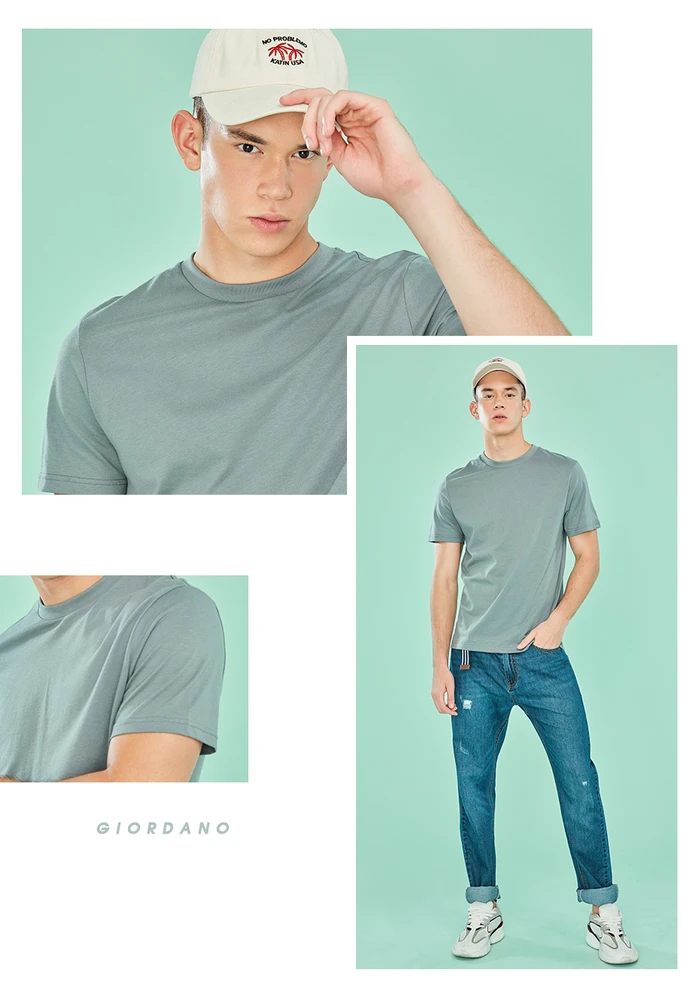 Giordano футболка мужская две пары комбинированных футболок с коротким рукавом и круглым воротом, две футболки идут в паре и имеют широкий выбор цвет и размеров