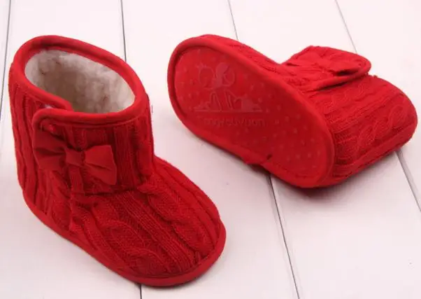 Детская мягкая подошва, с бантом; зимняя теплая обувь; детские ботинки для снежной погоды для мальчиков и девочек детские зимние сапоги из бараньей кожи, настоящая обувь на меху
