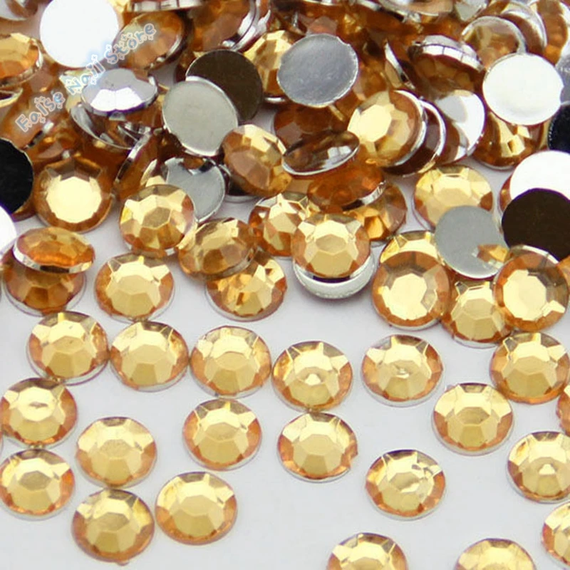 

1000Pcs Light Gold Resin Flatback Nail Rhinestone 3D DIY Nail Art Beads Large Nail Decoration Gem 5mm Crystal N09