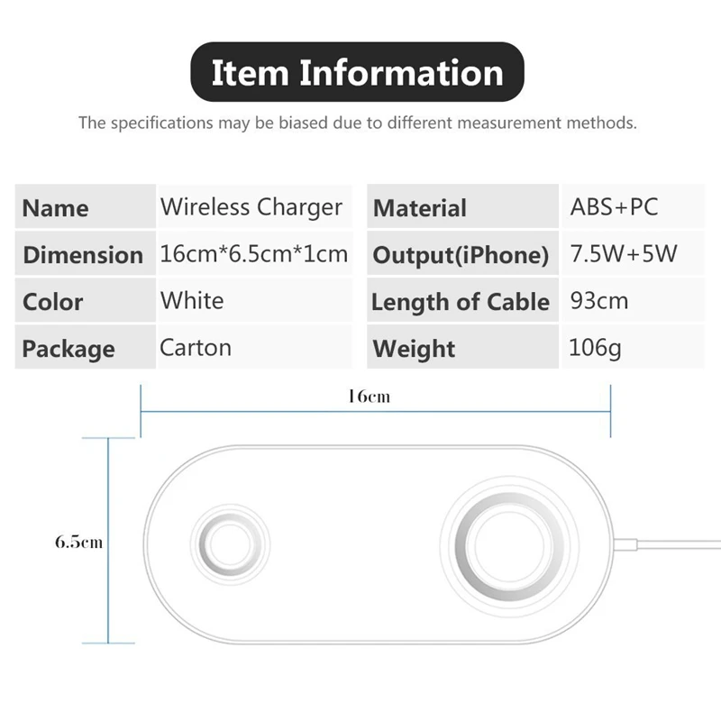 Беспроводное зарядное устройство 2 в 1 QI 7 5 Вт быстрое USB 0 3 Для Apple Watch серии 3/2 IWatch