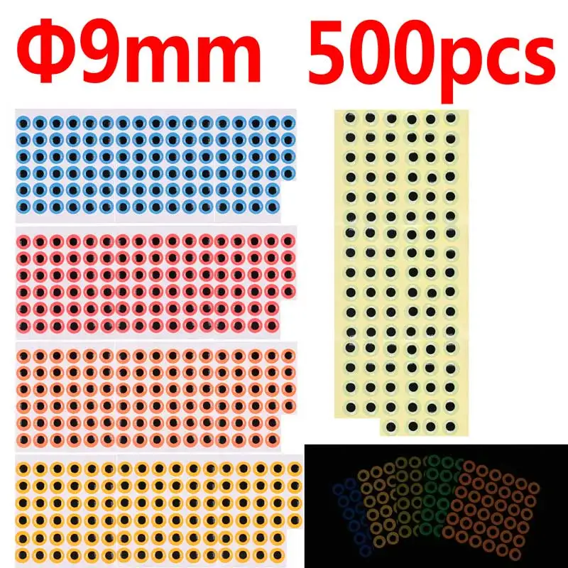 9mm mix color 500pcs Bimoo 500 шт./лот 3D Реалистичный искусственный рыбий глаз морская наживка глаза светится в темноте световой муха стример глаза для приманки - Цвет: 9mm mix color 500pcs
