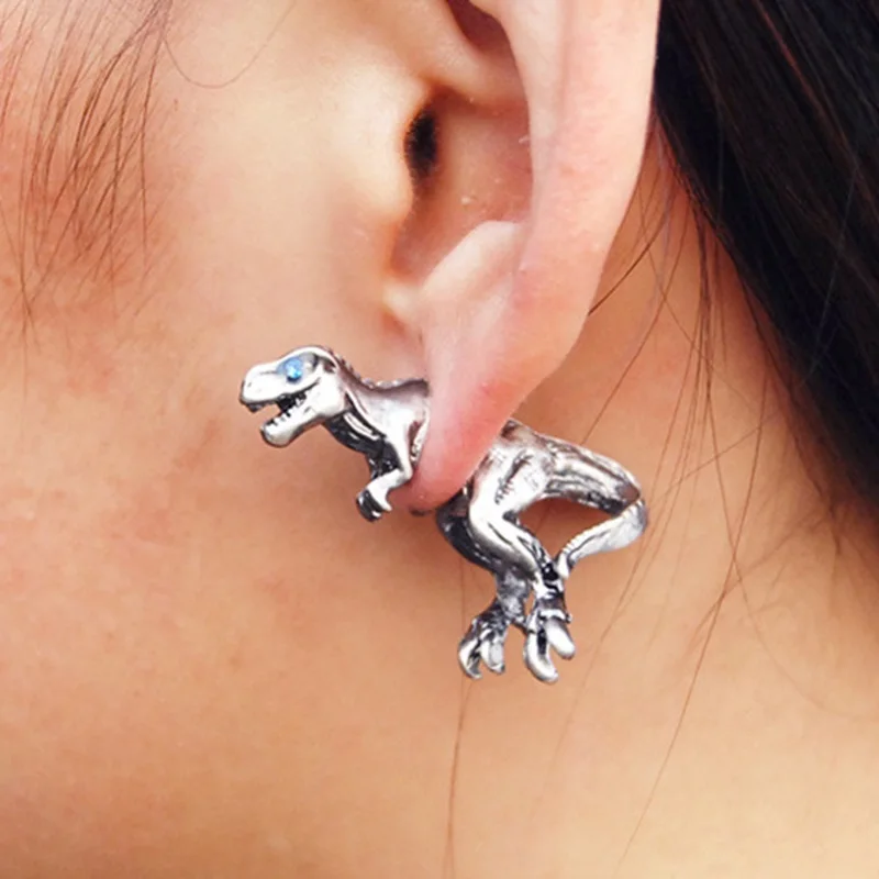 

1 Pc Stud Earring Gothic Punk Cool Dinosaur T-rex Tyrannosaurus Rex Puncture Earrings Cute 3D Dragon Stud Earrings