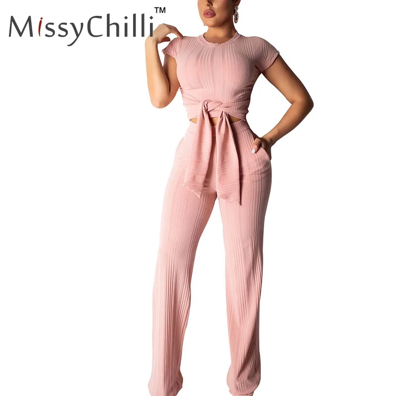 MissyChilli, сексуальный комплект из двух предметов, на шнуровке, Jumsuit, женские осенние черные свободные повседневные Комбинезоны, Дамский комбинезон размера плюс, Длинные Комбинезоны - Цвет: Розовый