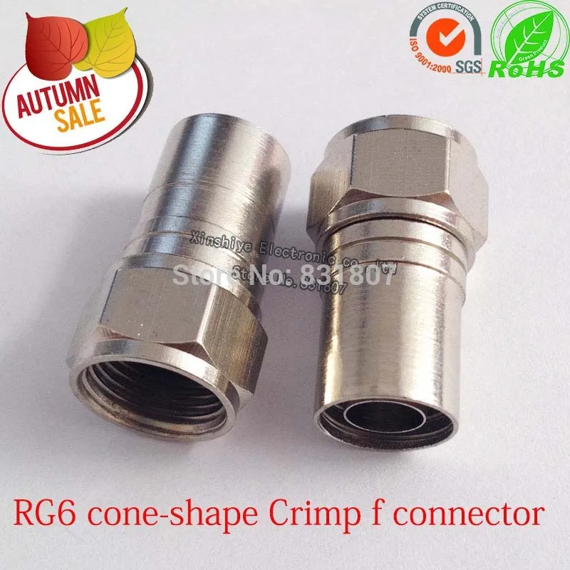 

Wholesale copper RG6 cone-shape Crimp f connector RG6 Hex Crimp F-Type Connector Adapter RG6 coaxial cable f-type plug