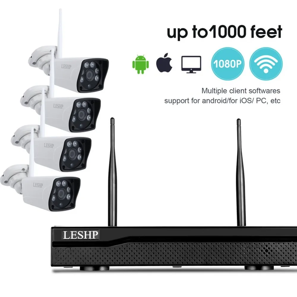 

New Arrival Wireless Security Camera System H.265+ HD 1080P NVR HD Security System 4pcs HD IP Cameras For Home Office Shop