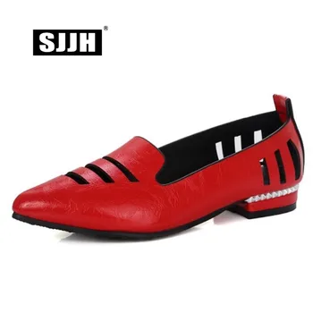 

SJJH Woman Slip-on Flats with Point Toe Cut-outs Shallow Soft Leather Loafers Comfort Fashion Casual Sweet Shoes Large Size Q313