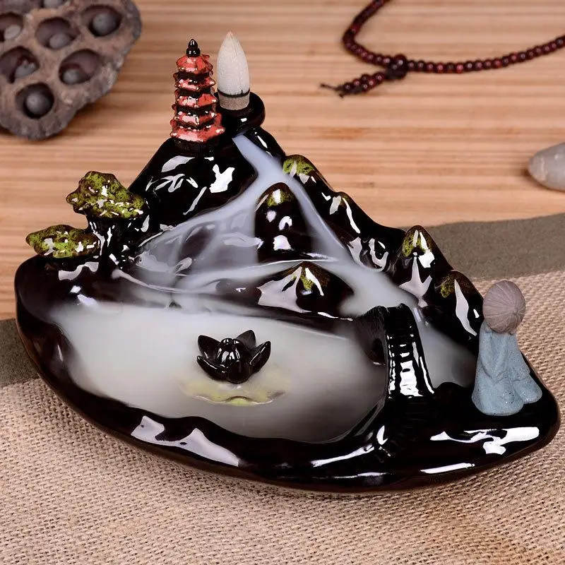 

Backflow Incense Burner Smoke Waterfall Incense Burner Ceramic Aromatherapy Furnace Mountain River Handicraft Incense Censer