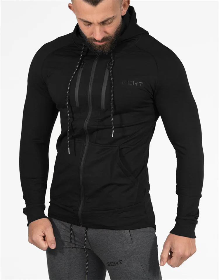 Mens Sport Zipper Cotton Jogging Hoolded Jacket Brands Men Jacket