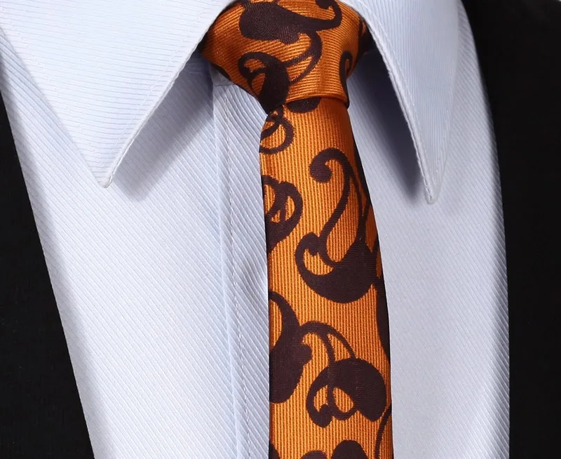Tp812n5 оранжевый коричневый Пейсли 2.17 "100% шелк тканые тонкий Тощий Узкие Для мужчин галстук платок карман квадратных костюм комплект