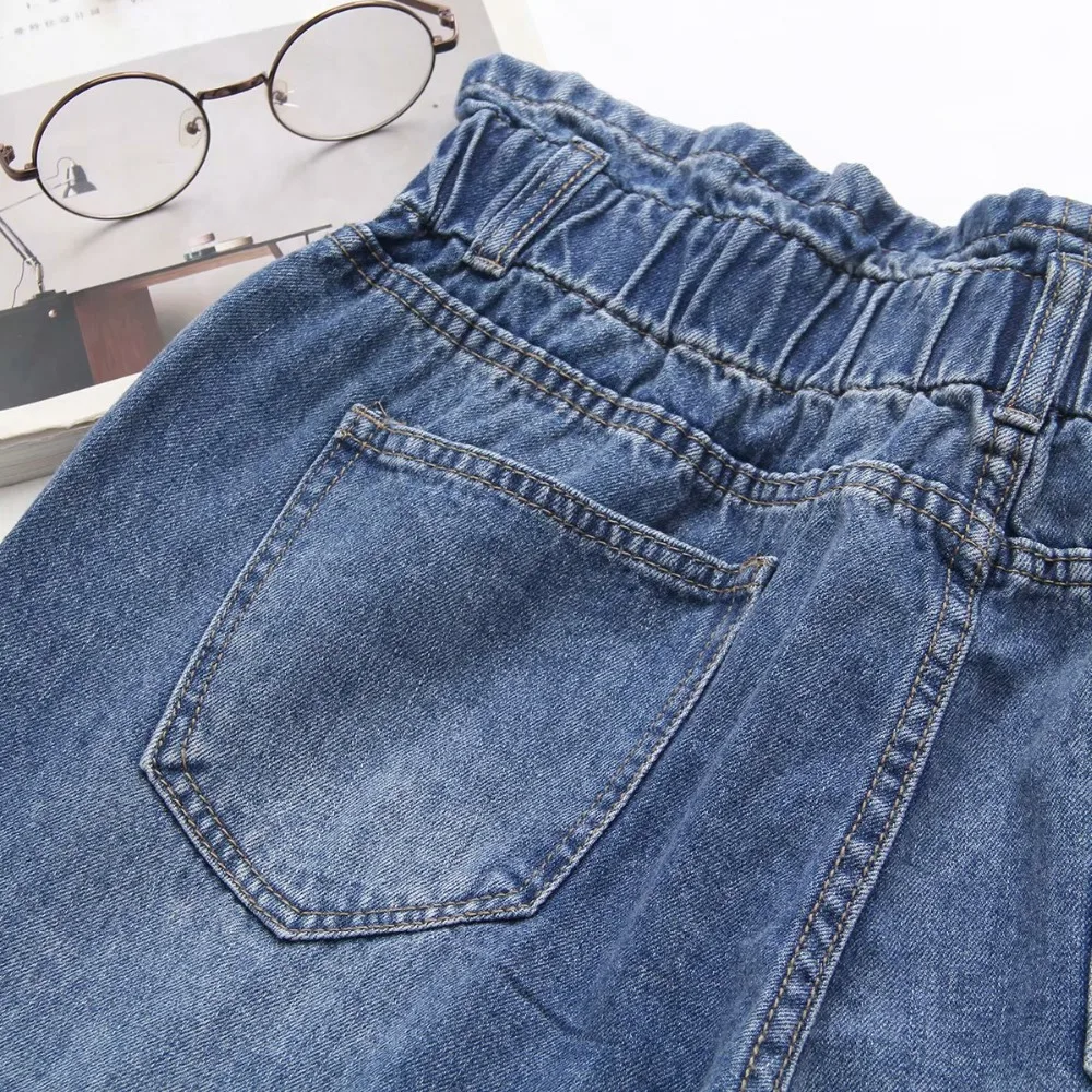 Женские хлопковые свободные джинсы с эластичной резинкой на талии, большие размеры, новинка, весенние повседневные женские широкие брюки, большие размеры