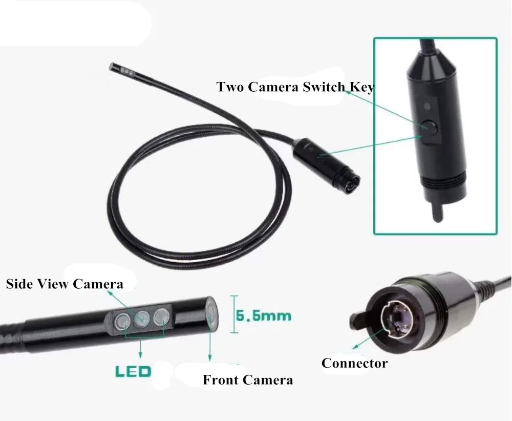  5.5MM Dual Camera (Front Camera and Side View Camera ) Endoscope Pipe For AV Endoscope Camera