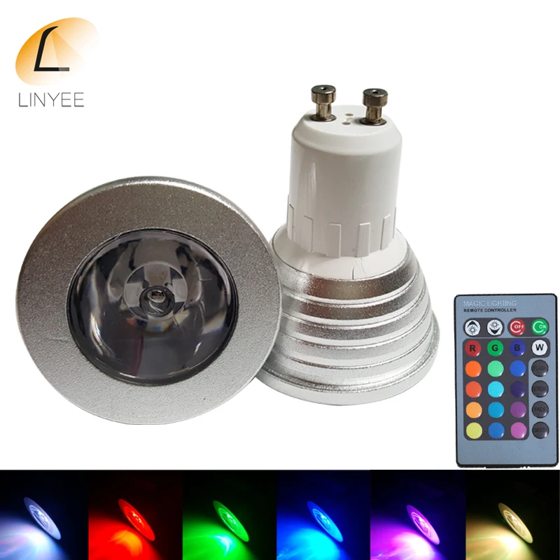 

1pcs 5W RGB LED Bulb GU10 AC85-265V Dimmable LED Spot Light 16 Colors Changing with 24key IR Rremote Control Holiday Decor