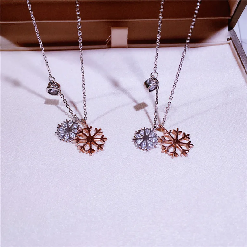 Simple S925 silver color beautiful Snowflake Necklace all-match chain jewelry female temperament hollow clavicle